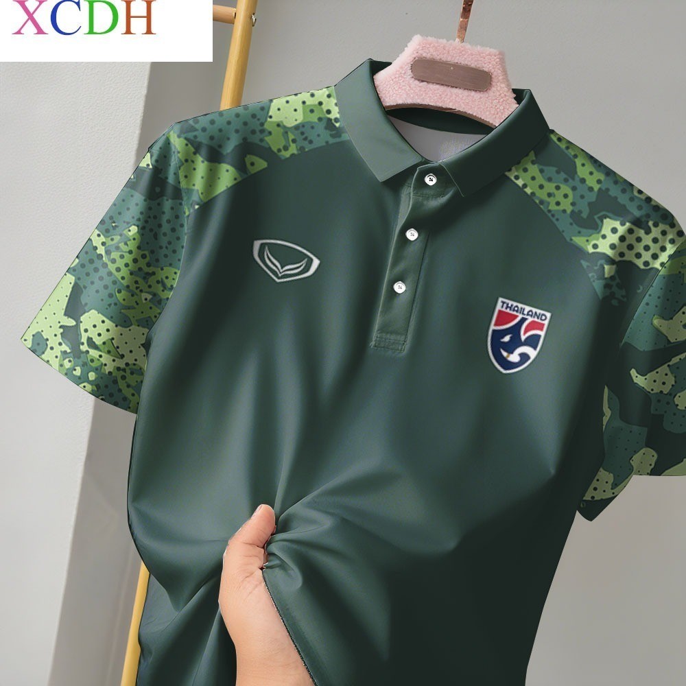 เสื้อโปโลผู้ชายลายพรางทีมชาติไทย ทรงหลวม สวมใส่สบายและระบายอากาศดี