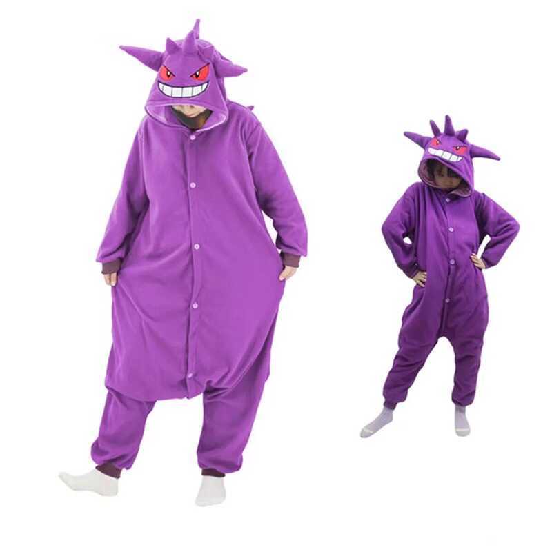C TAKARA TOMY Adult Gengar Cosplay Kigurumi Onesies Costume Anime Pajamas Halloween Kids Sleepwear