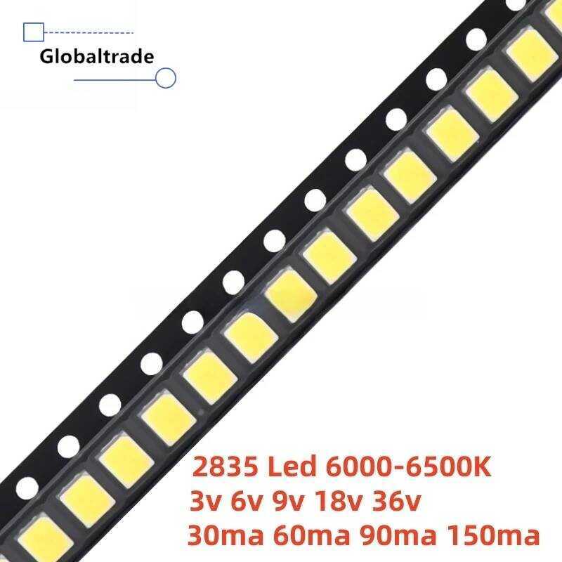 ชิ้น 100 2835 SMD LED 1W 0.5W 0.2W สีขาว 6000-6500K 3V 6V 9V 18V 36V 150MA 100MA 80MA 60MA 30MA ความ