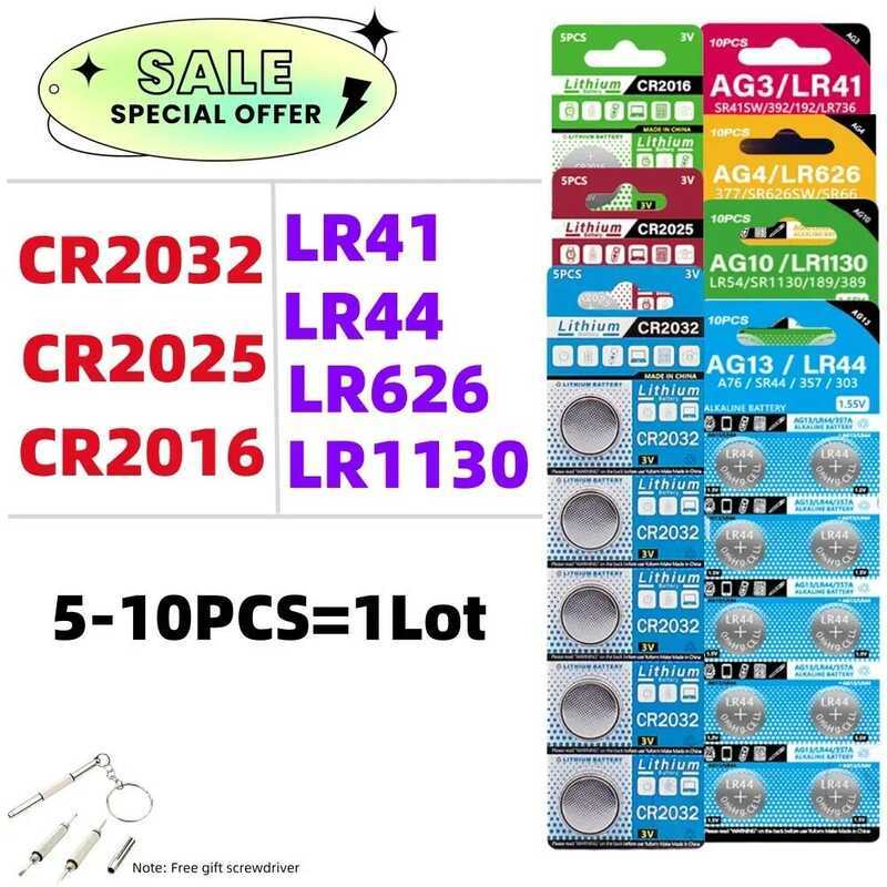 ชิ้น 5-10 CR2032 CR2025 CR2016 LR41 LR44 LR626 LR1130 แบตเตอรี่ลิเธียม 3V สำหรับนาฬิกา ของเล่น เครื่