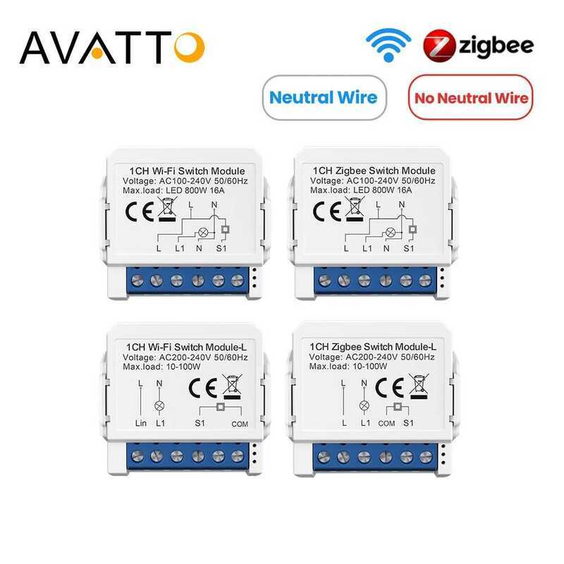 AVATTO โมดูลสวิตช์ไฟอัจฉริยะ Tuya WiFi/Zigbee/สายกลาง/ไม่มีสายกลาง ควบคุมเบรกเกอร์ DIY รองรับ Alexa,