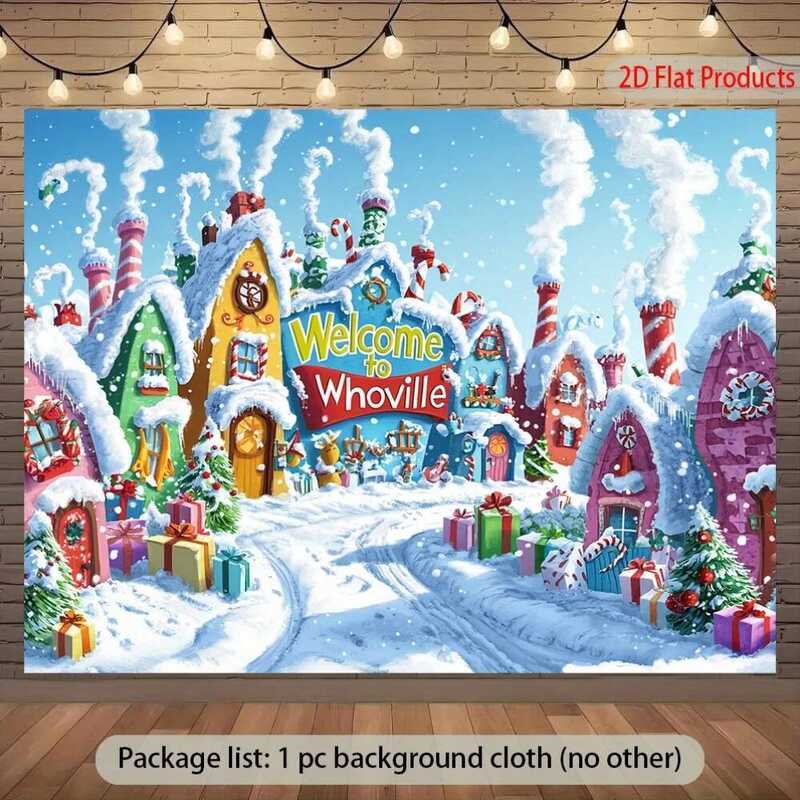 C A 2D Flat Whoville Winter Village Banner Background - A Snowy Village Scene, Suitable For Festive