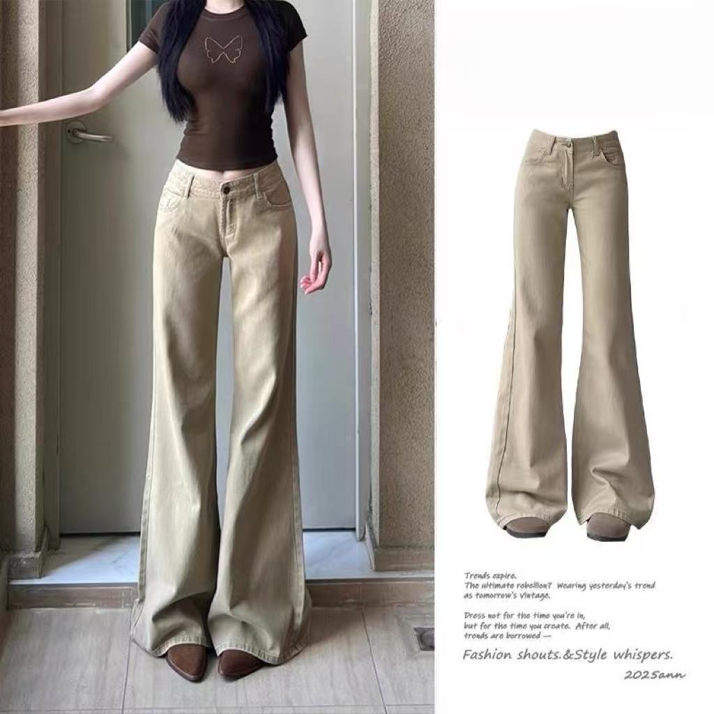 Khaki Flared Jeans Floor Pants