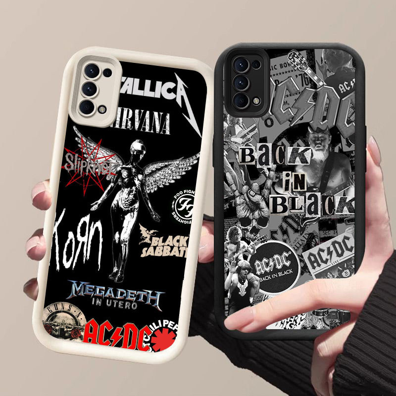 HK-41 Rock ACDC ปลอกกันกระแทกสําหรับซิลิโคนสีดําและสีขาว OPPO Realme Reno Find Narzo N63 A5i X3 6 4 