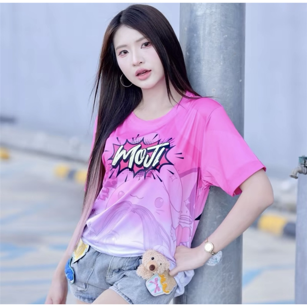 เสื้อยืดพิมพ์ลายสีชมพู สำหรับเด็กถึงผู้ใหญ่