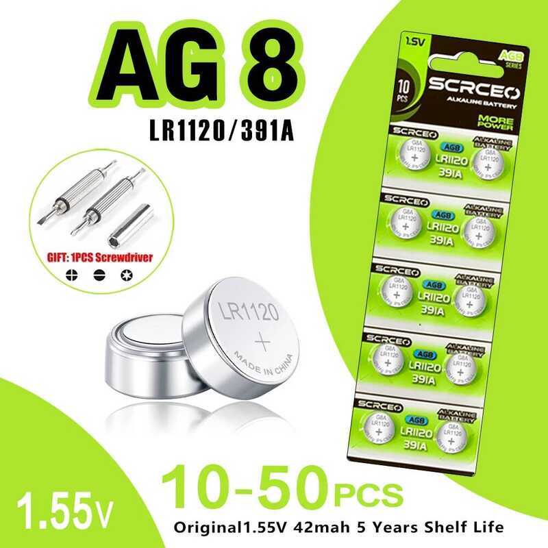ชิ้น 10-50 AG8 SR1120SW 191 LR55 391 LR1120 แบตเตอรี่ปุ่มลิเธียมแมงกานีไดออกไซด์ 1.5V เหมาะสำหรับเคร