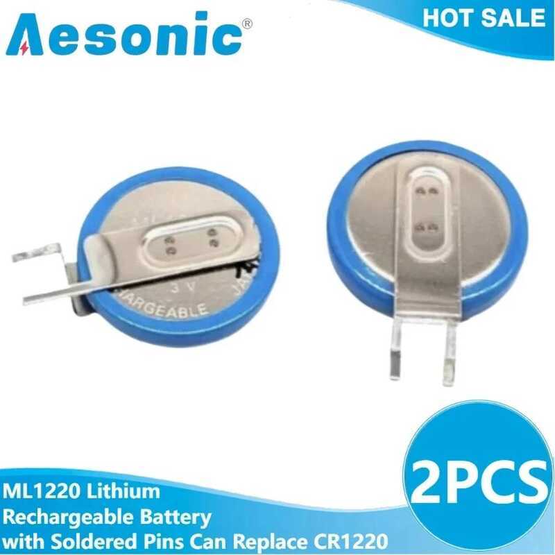 ML1220 2PCS 3V 17mAh แบตเตอรี่ลิเธียมแบบชาร์จได้พร้อมขาบัดกรี 1220 สำหรับเมนบอร์ด สามารถแทนที่ CR122
