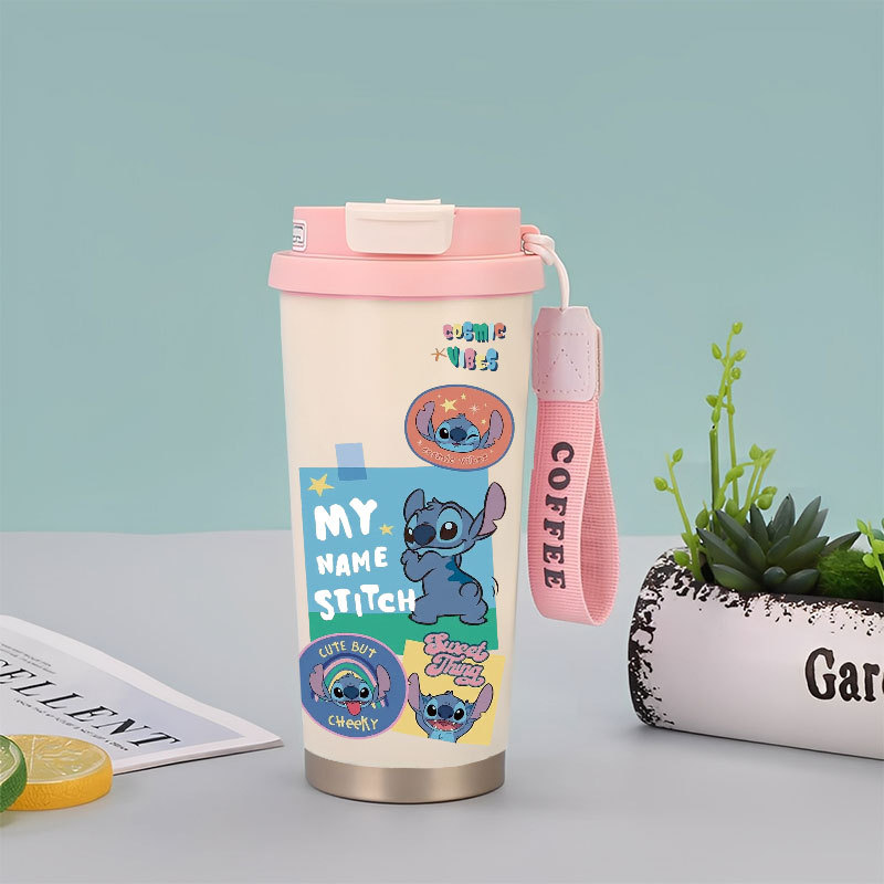 TERMOS Disney Stitch Angel Ohana Tumbler กาแฟถ้วยสแตนเลส 500 ML แก้วสูญญากาศ Thermos ถ้วยกาแฟ CUPLXS