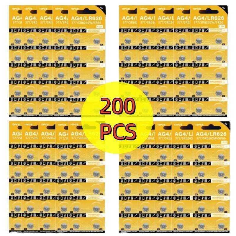 ชิ้น 200 AG4 แบตเตอรี่เซลล์แบบเหรียญอัลคาไลน์ LR626 377 SR626 177 626A 377A CX66W สำหรับของเล่น เครื