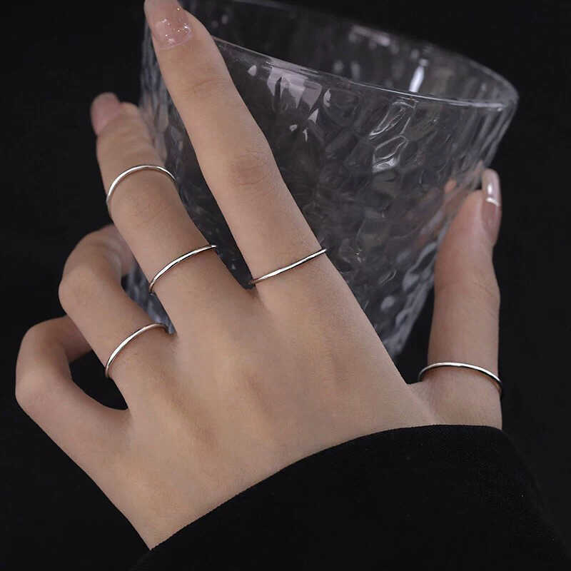 S999 เงินแท้ Ultra-Fine แหวนเคลือบเงาหญิงบุคลิกภาพ Minimalist แหวนธรรมดาแหวนนิ้วชี้แหวนร่วม High-End