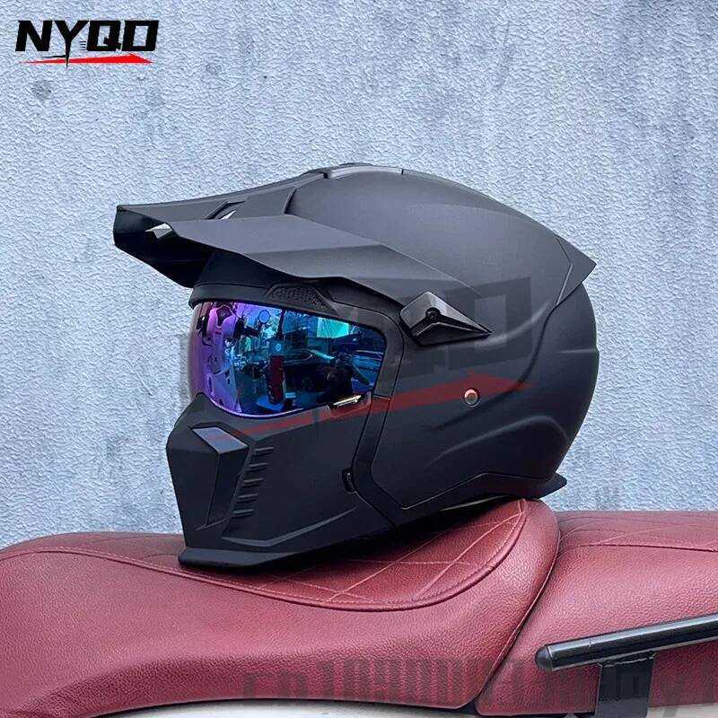 Orz Four Seasons Vintage Knight Combine Mens Motorcycle Full Helmet DOT Certification casco moto