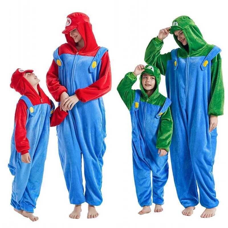 C Anime Game Luigi Er Mario Cosplay Costume Kigurumi Adult Unisex Pajamas Flannel Jumpsuit Sleepwea
