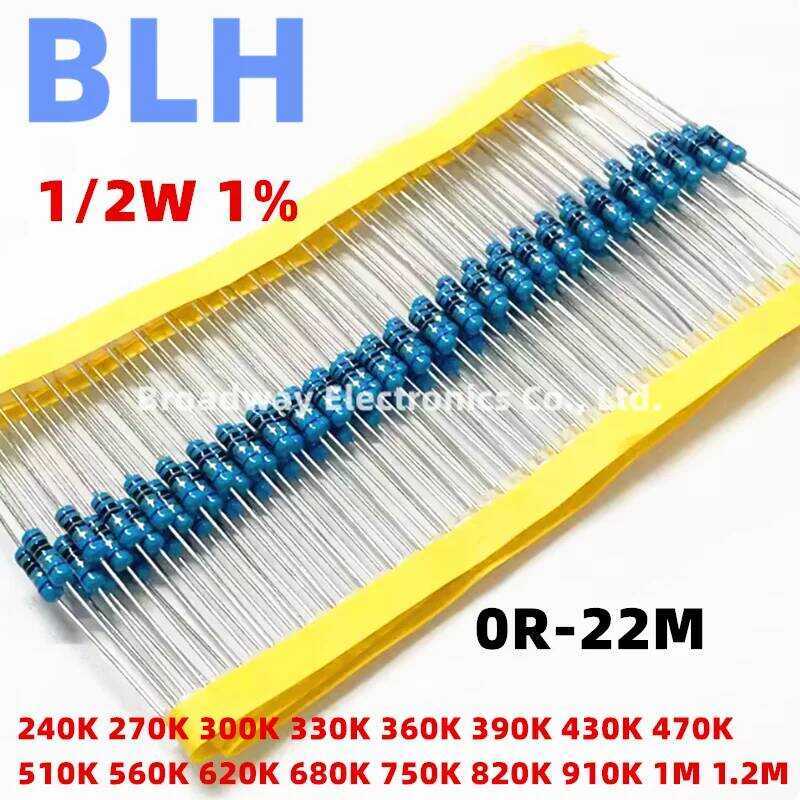 ตัวต้านทานฟิล์มโลหะ 100ชิ้น 1/2W 1% 0.5W 240K 270K 300K 330K 360K 390K 430K 470K 510K 560K 620K 680K