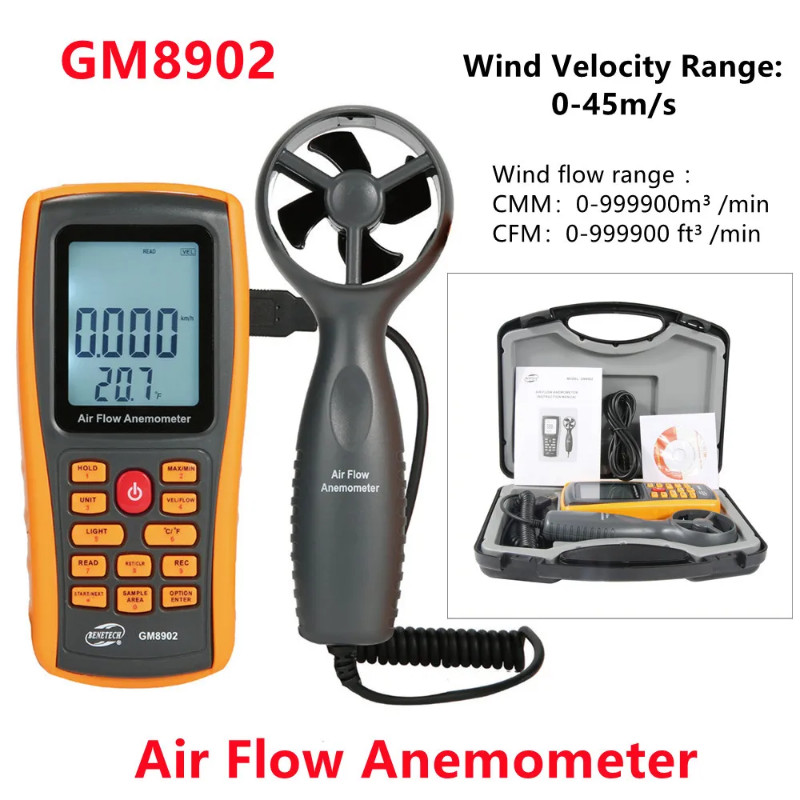 5PCS Air Flow Anemometer GM8902 Multifunctional Wind Speed Meter Temperature Windmeter Speed Gauges