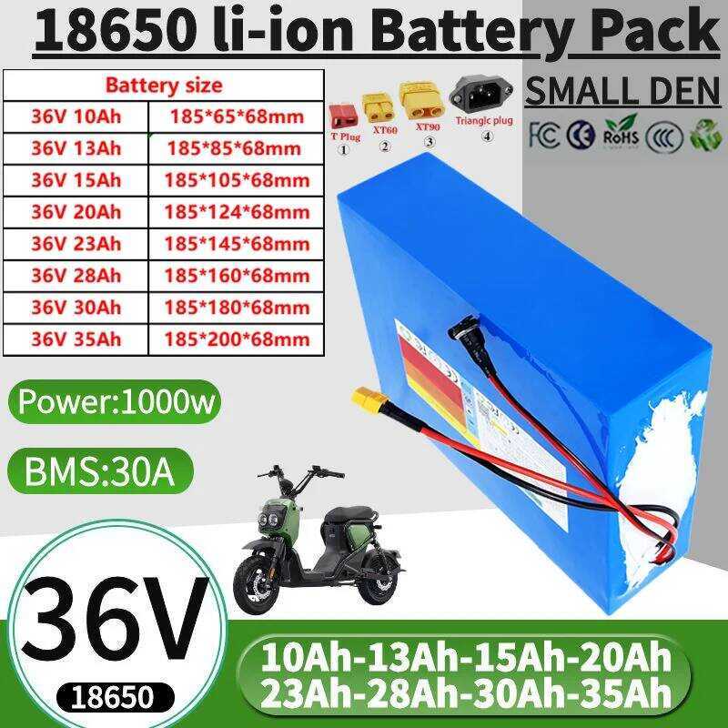 18650 แบตเตอรี่ลิเธียม ขนาด 36V 10Ah 13Ah 15Ah 20Ah 23Ah 28Ah 30Ah 35Ah พร้อม BMS 30A 1000W สำหรับมอ