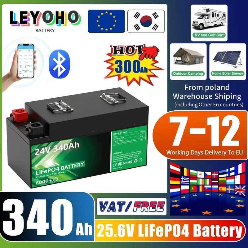LiFePO4 แบตเตอรี่ลิเธียม 24V 340Ah 8.7Kwh 6000+ รอบ Bluetooth 25.6V 300Ah 200Ah 100Ah สำหรับบ้าน พลั