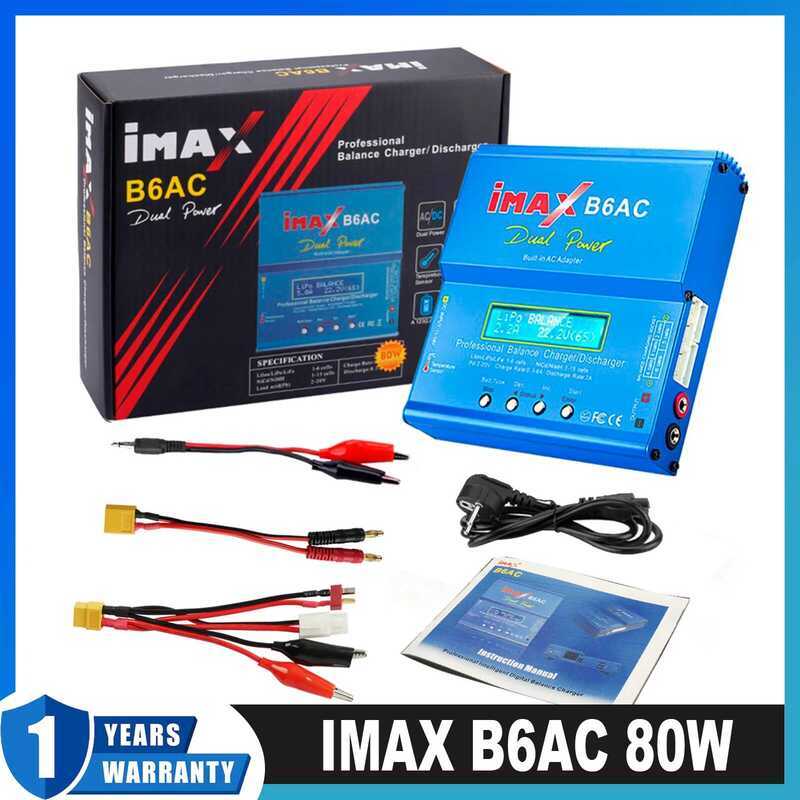 IMAX ที่ชาร์จแบตเตอรี่ B6 AC RC 80W B6AC 6A พร้อมหน้าจอ LCD ดิจิตอล สำหรับแบตเตอรี่ Li-ion LiFe Nimh