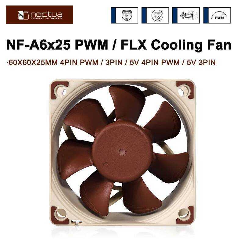 NF-A6x25 โนคทัว เคส 60 มม. คอมพิวเตอร์ คูลเลอร์ 5V/12V ควบคุมอุณหภูมิอัจฉริยะ พัดลมระบายความร้อน CPU