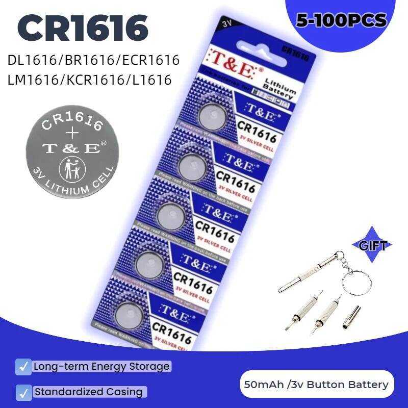 ชิ้น 5-100 แบตเตอรี่ลิเธียม CR1616 3V DL1616 BR1616 LM1616 5021LC CR1616-1W สำหรับนาฬิกา ของเล่น นาฬ