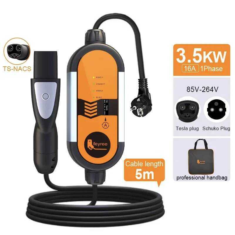 Feyree กล่องปลั๊กชาร์จ Portable EV 3.5KW 16A TS-NACS ปรับกระแสได้ ชาร์จเร็ว ใช้ได้กับรถยนต์ Tesla