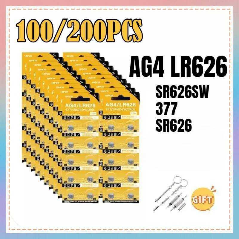 ชิ้น 100/200 AG4 LR626 1.55V แบตเตอรี่นาฬิกาอัลคาไลน์ 377 SR626 177 626A 377A CX66W สำหรับของเล่น เค