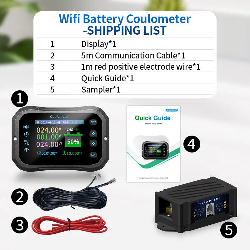 JUNTEK KM105F KM110F KM140F KM160F WiFi Remote RV Coulomb Meter Electric Vehicle Lead-acid Lithium