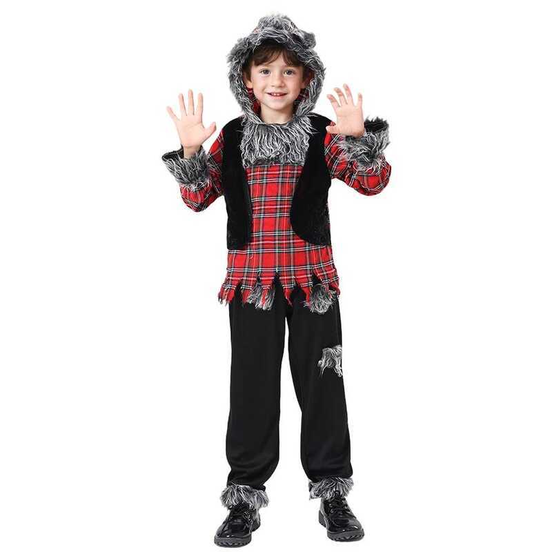 C Boys Furry Werewolf Pup Cosplay Outfit Kids Halloween Carnival Party Costumes
