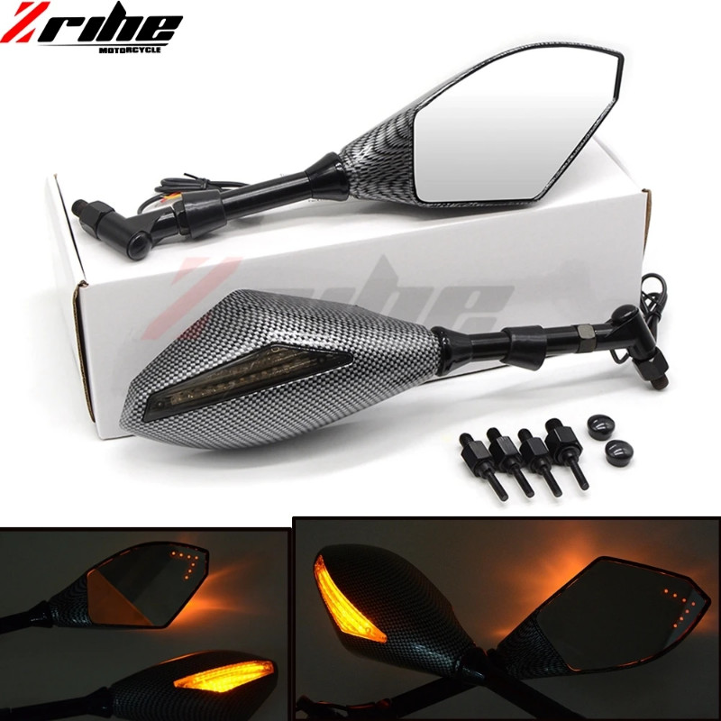 2x universal BLACK Carbon 8mm 10mm Motorcycle LED Turn Signal Rear Light Mirrors For HONDA CBR600RR