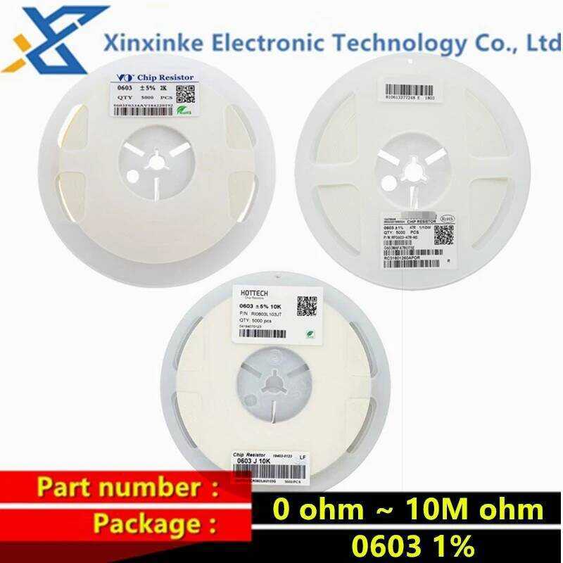 ตัวต้านทาน 5000ชิ้น SMD 0603 ความแม่นยำ 1% ~ 10M 1R 10R 100R 150R 220R 330R 0 1 10 100 150 220 330 โ