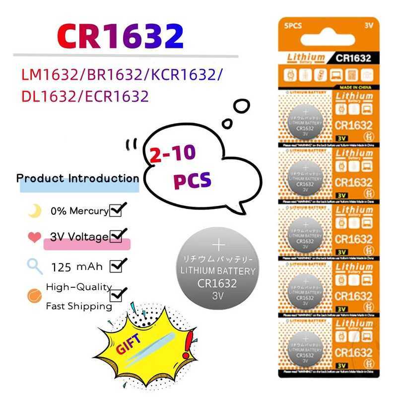 ชิ้น 2-10 3V CR1632 CR 1632 แบตเตอรี่ลิเธียม DL1632 BR1632 KCR1632 ECR1632 สำหรับรีโมทรถยนต์ นาฬิกา