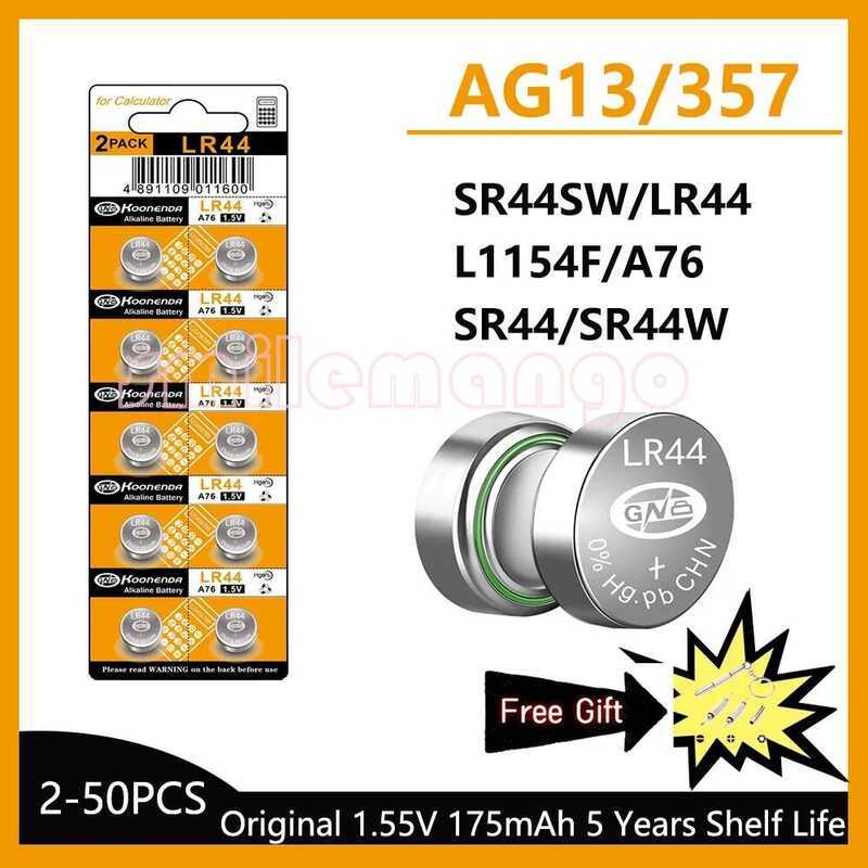 2-50 แบตเตอรี่ใหม่ ชิ้น LR44 AG13 175mAh 1.5V 357 SR44 LR1154 แบตเตอรี่ปุ่มสำหรับนาฬิกา เครื่องคิดเล