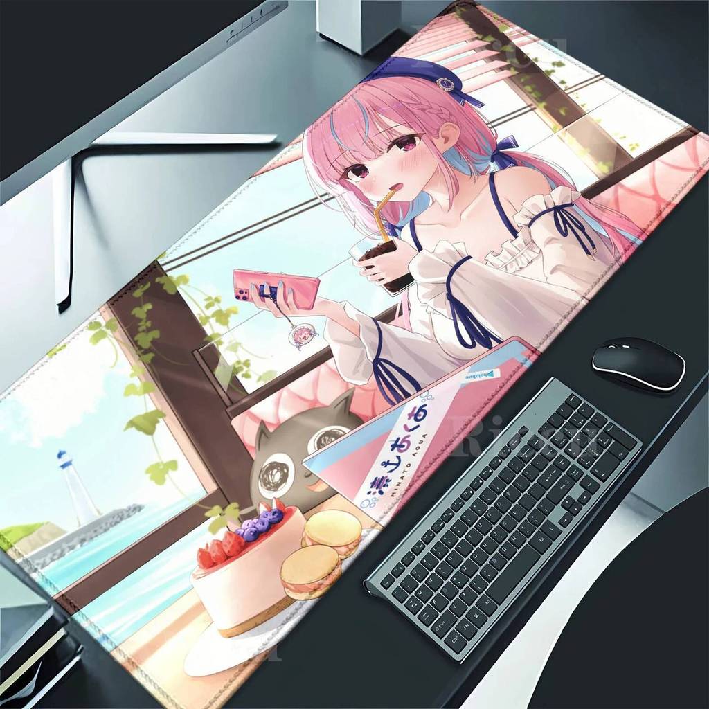 Hololive Minato Aqua สาว Gamer Pc น่ารักแผ่นรองเมาส์สํานักงานแผ่นรองเม้าส์ขนาดใหญ่แผ่นรองเม้าส์ลื่นค