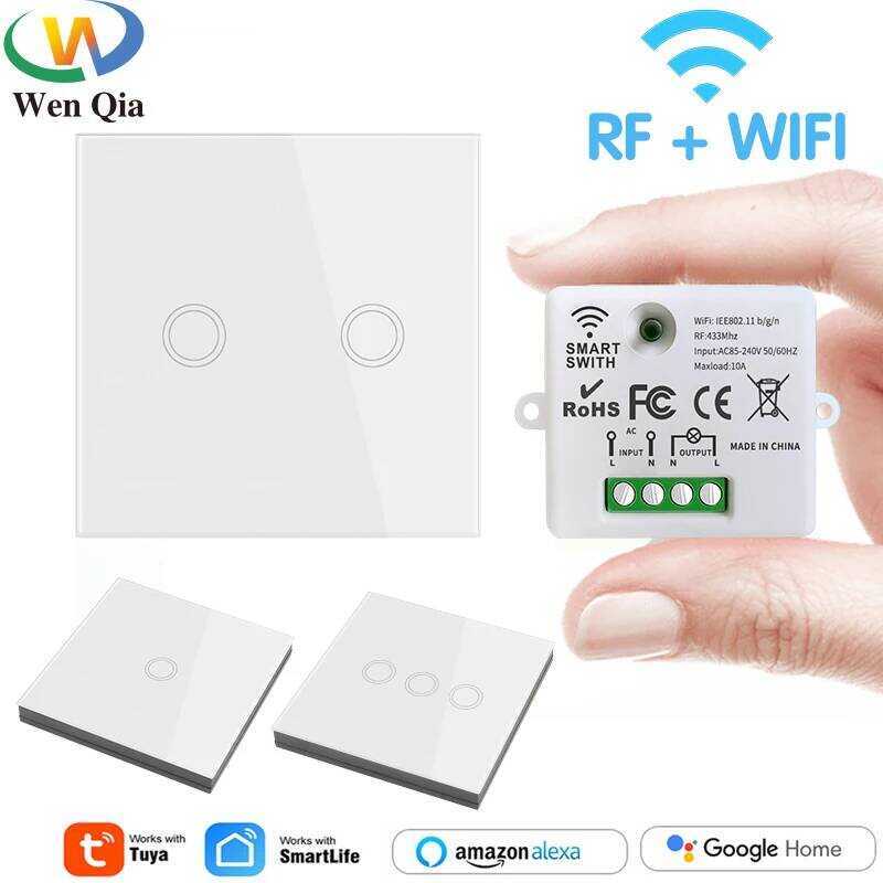 WIFI แผงควบคุมผนังสวิตช์สัมผัสขนาดเล็ก Tuya Smart Life APP 433Mhz โมดูลรีเลย์ DIY ตั้งเวลา ควบคุมด้ว