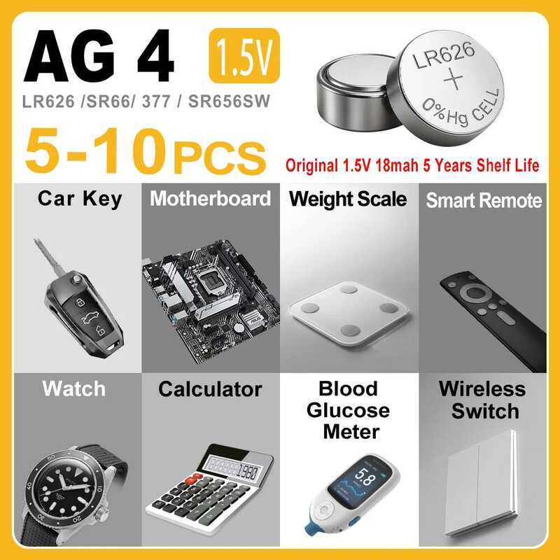 ชิ้น 5-10 AG4 LR626 1.55V แบตเตอรี่นาฬิกา Akaine 377 SR626 177 626A 377A CX66W สำหรับของเล่น เครื่อง