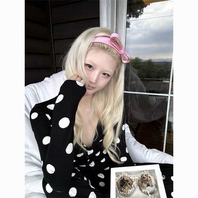 @ YoJooo ที่คาดผมโบว์ใหญ่อเมริกันญี่ปุ่นหวานสไตล์ Girly ที่คาดผมสีชมพู High Skull Top All-Match Headwear เครื่องประดับผม
