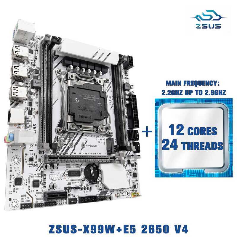 X99-W ชุดเมนบอร์ด ZSUS พร้อม LGA2011-3 Xeon E5 2650 V4 CPU หน่วยความจำ NVME M.2 SATA
