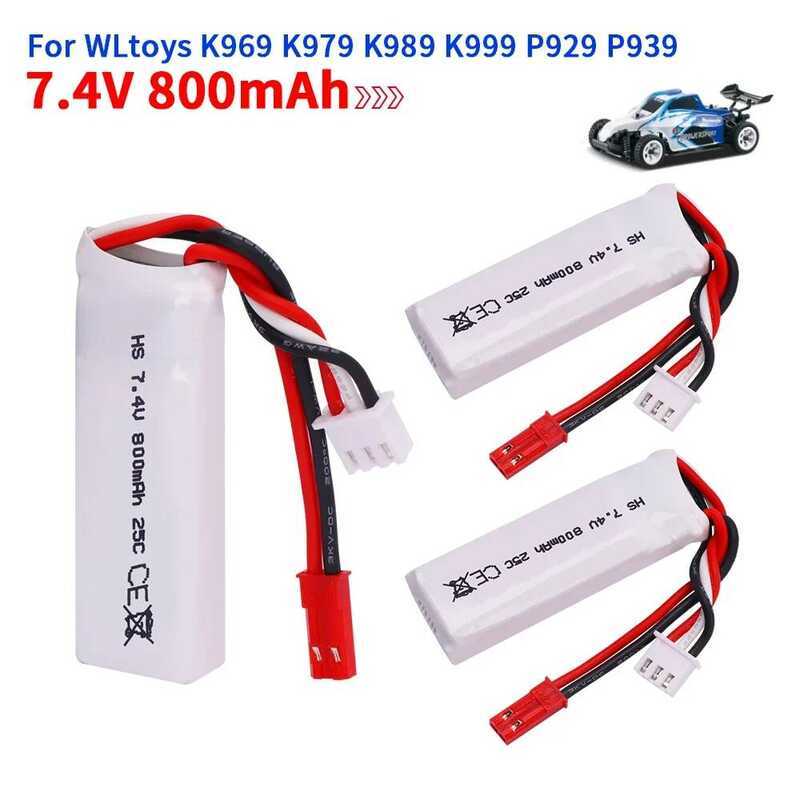 7.4V แบตเตอรี่ลิโพ 2S 800mAh 1-5 ชิ้น สำหรับรถบังคับ WLtoys K979 K969 K989 K999 P929 อะไหล่รถบังคับ