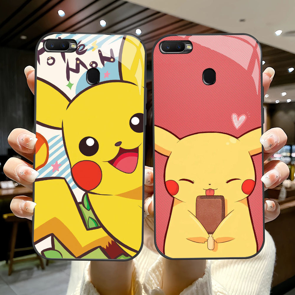 YS-18 Pikachu HD Glass Casing สําหรับ OPPO A7 A12 A12S A11K A5S F9 F7 F5 Realme 2 Pro
