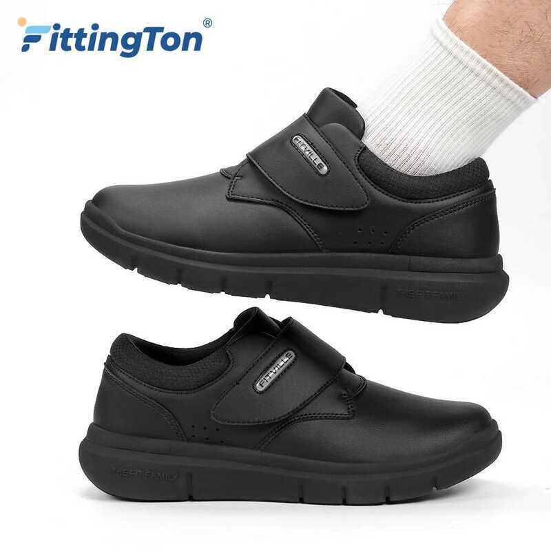 C Extra Wide Men's Diabetic Shoes Leather Walking Shoes For Elder Orthopedic Toes Swollen Feet Non-