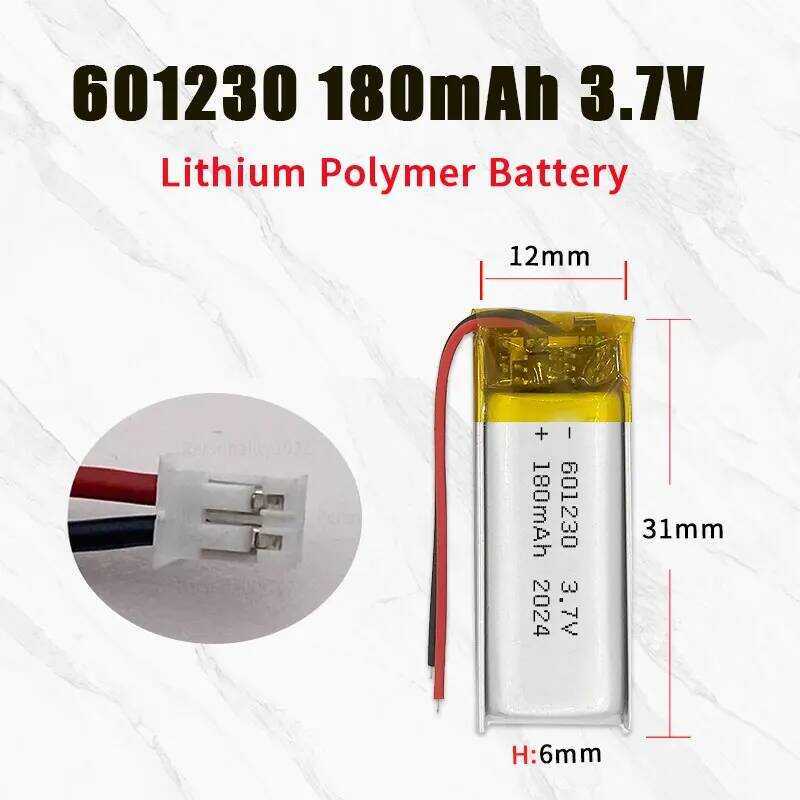 601230 แบตเตอรี่ 180mAh 3.7V 701230 Li Po แบตเตอรี่ลิเธียมไอออนโพลีเมอร์สำหรับหูฟังบลูทูธ Tws เครื่อ