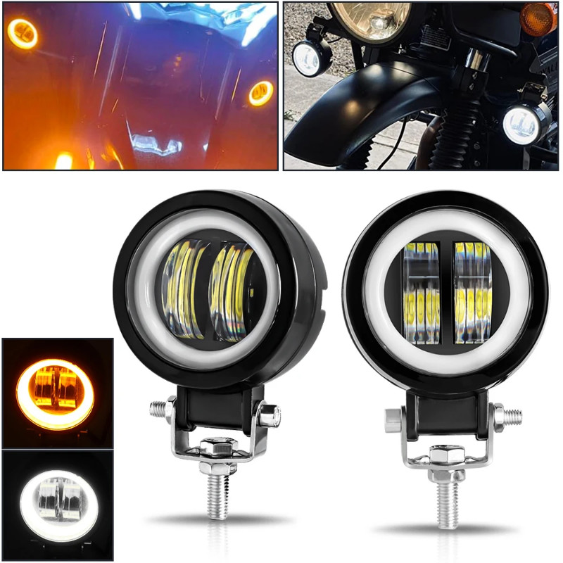 Work Light Round Angel Eyes LED Light Bar Portable Spotlights Motorcycle Car Offroad Driving Fog La