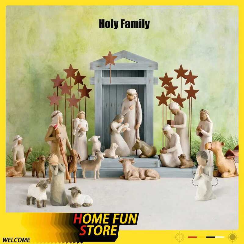 C 2024 Jesus Nativity Statue Resin Holy Family Willow Tree Set Ornaments Easter Religious Crafts Di