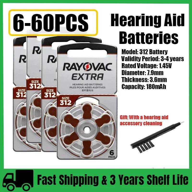 ชิ้น 6-60 แบตเตอรี่ RAYOVAC EXTRAg Aid A312 312A 312 P312 PR41 แบตเตอรี่ซิงค์แอร์ประสิทธิภาพสูงสำหรั