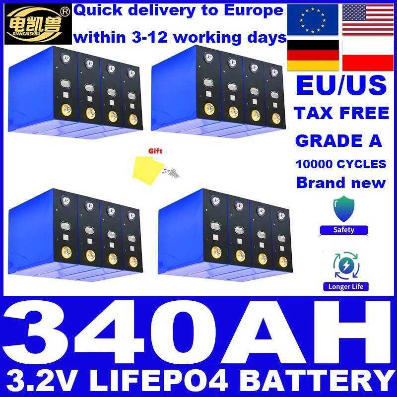 Lifepo4 แบตเตอรี่ลิเธียมไอออนฟอสเฟต เกรด A 10000 รอบ 320Ah 340Ah 3.2V สำหรับ DIY 12V 24V RV พลังงานแ
