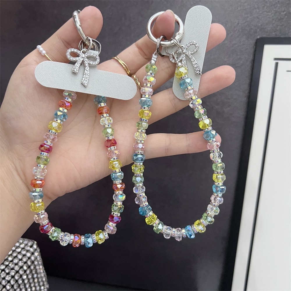 คริสตัลลูกปัดโซ่โทรศัพท์มือถือข้อมือแขวนโซ่สั้นเชือกเส้นเล็กโทรศัพท์มือถือ