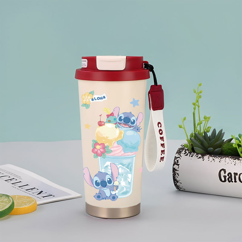 TERMOS Disney Stitch Angel Ohana Tumbler กาแฟถ้วยสแตนเลส 500 ML แก้วสูญญากาศ Thermos ถ้วยกาแฟ CUPLXS