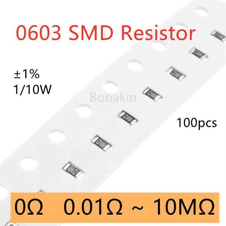 ตัวต้านทาน 100ชิ้น SMD 0603 1% 0R 10Ω 22Ω 100R 120R 330R 470R 510R 1K 1.5K 2K 2.2K 4.7K 5.1K 10K 15K