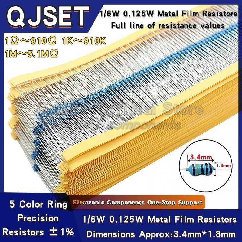 ชิ้น 100 ตัวต้านทานฟิล์มโลหะ 1/6W 1/8W 1% 0.125W 10 100 200 220 330 470 โอห์ม 4.7K 1K 2.2K 10K 47K 2