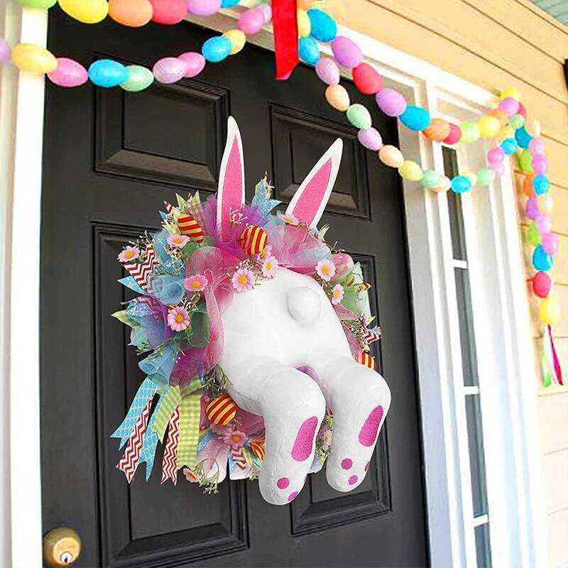 C 2025 New Easter B Wreath Colorful Door Wall Oranments, Happy Easter Rabbit, Home Party Creative G
