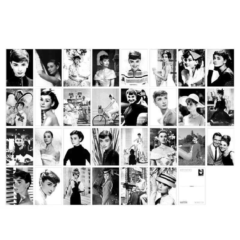 Retro Audrey Hepburn โปสการ์ดชุดของขวัญสติกเกอร์สร้างสรรค์ DIY Home Wall ตกแต่ง ing ข้อความการ์ด YH1